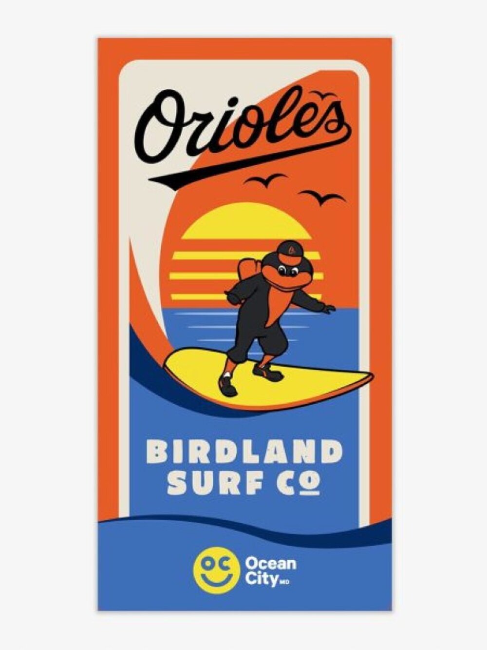 NWT MLB Baltimore Orioles Birdland Surf Co Beach Towel SGA June 2026 56x28